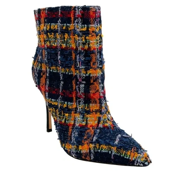 New L'Agence Multi Tweed Mariette 95mm Booties Ankle Boots Stiletto Heel Sz 6